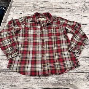 Woolrich Red and Gray Snap Down Shirt Classic Plaid; Wool Blend Size Large